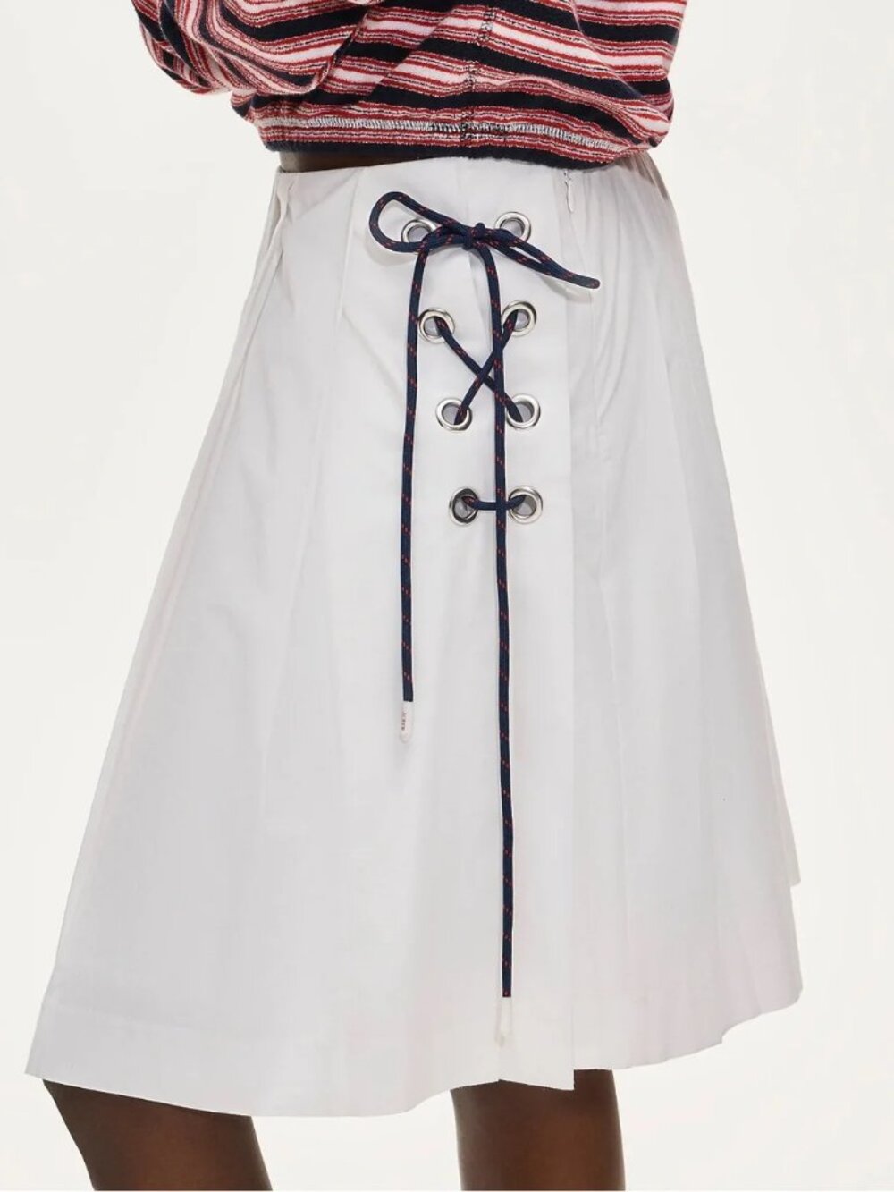 J. Crew White Side Lace-Up Pleated Skirt 12 NWT